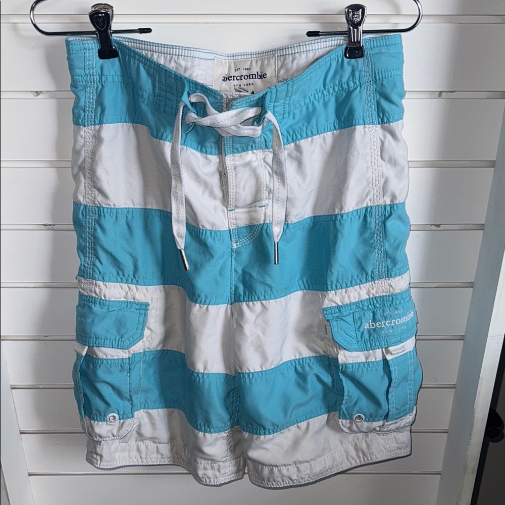 Vintage Abercrombie & Fitch Teal and White Cargo Swim Shorts